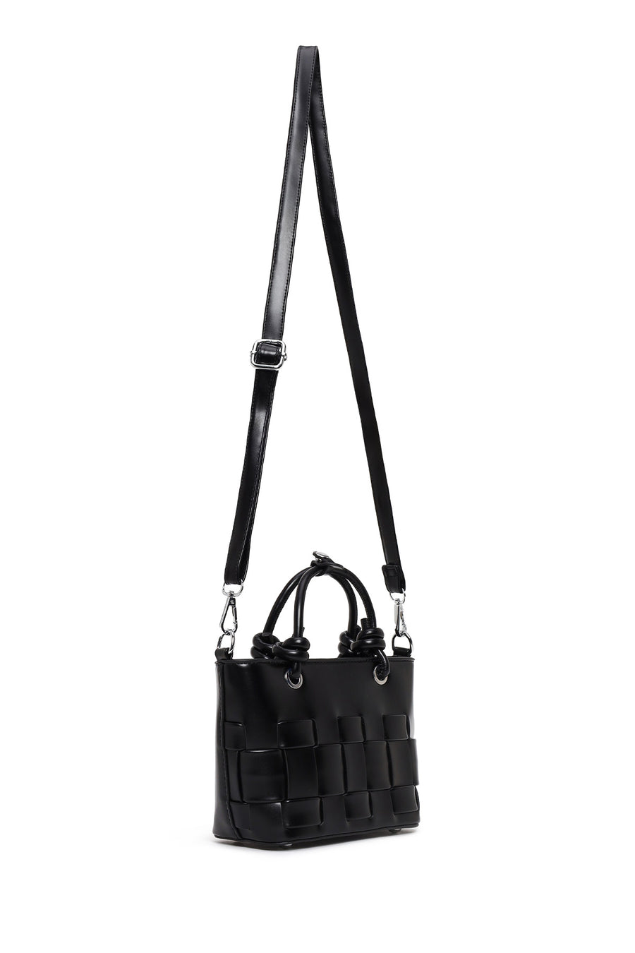 Woman Black Long-Strap Knitted Mini Shoulder Bag