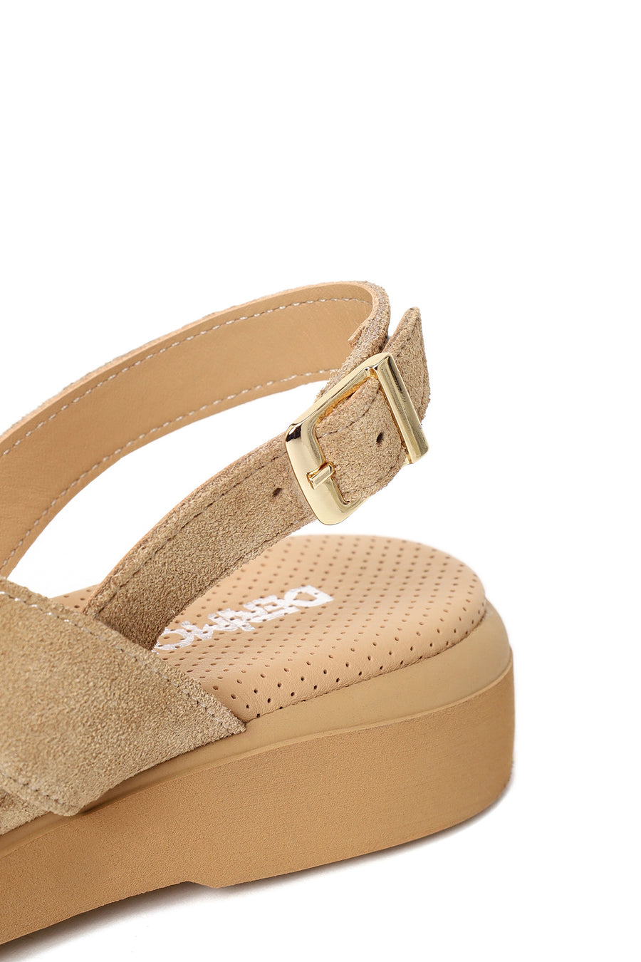 Woman Beige Buckled Suede Sandal