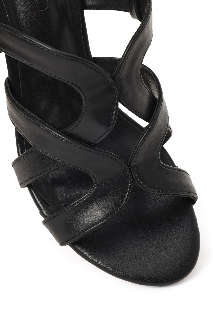Woman Black Ankle Buckle Chunky Heeled Sandals