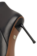 Women's Black Zippered Thin Heeled Leather Boot | Derimod