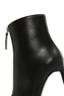 Women's Black Zippered Thin Heeled Leather Boots | Derimod