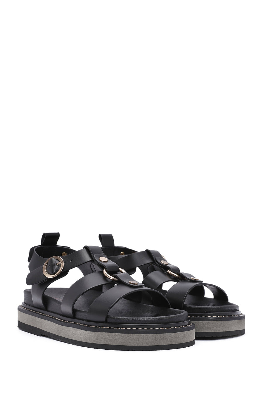 Women's Black Ankle Strap Thick Soled Sandals