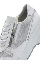Women's White Wedge Heeled Lace-up Leather Sneaker | Derimod