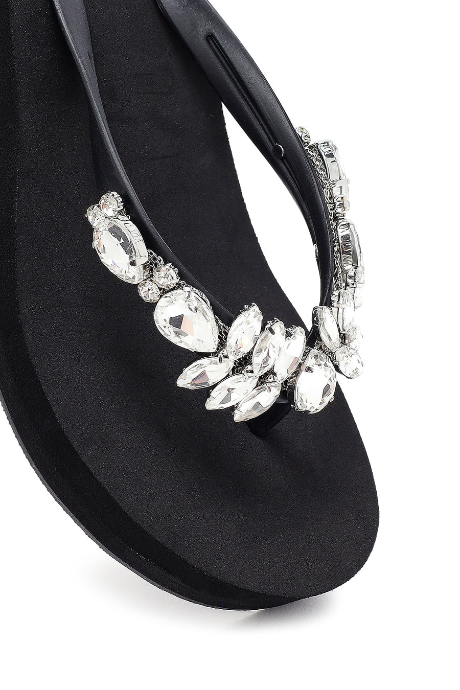 Women's Black Toe Stone Wedge Heel Jelly Slippers