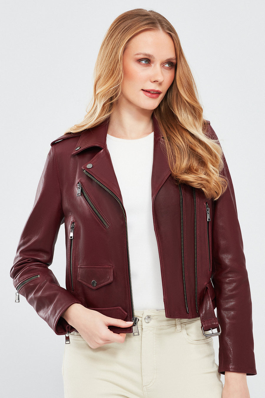 London Kadın Bordo Biker Deri Ceket 23WGD5146VE | Derimod