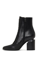 Women's Black Leather Heeled Boots | Derimod