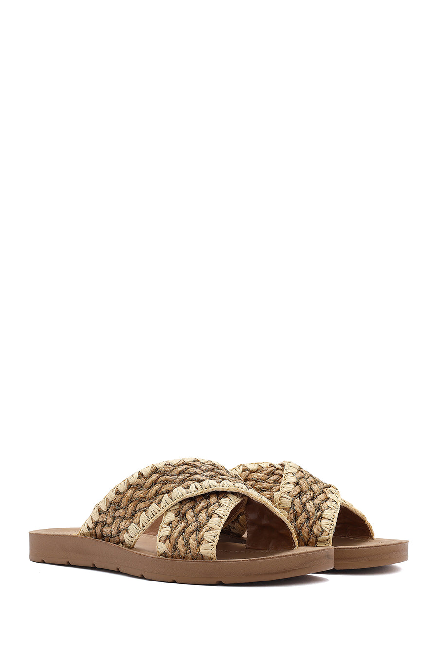 Women's Beige Braided Straw Slippers