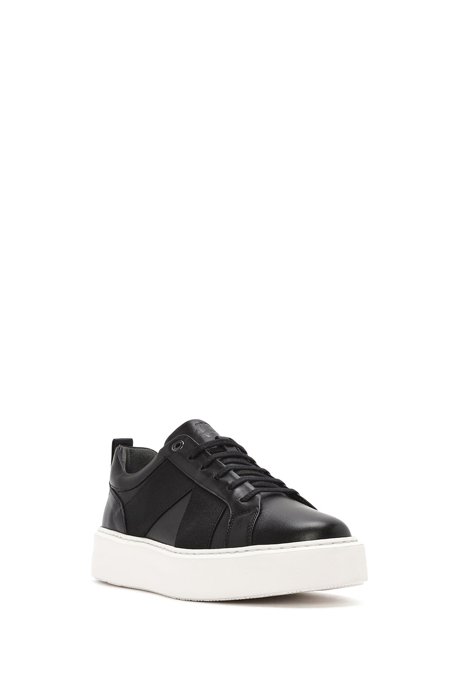 Erkek Siyah Bağcıklı Kalın Tabanlı Deri Sneaker