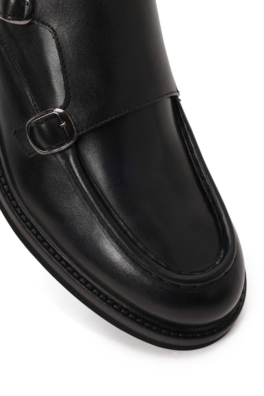 Male Black Double-Buckle Leather Casual Shoes