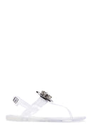 Women's White Jelly Transparent Stone Flip Flops Sandals | Derimod