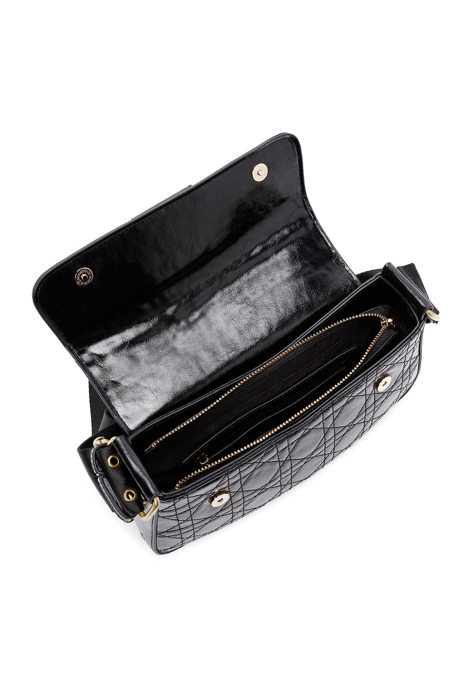 Women's Black Long Strap Buttoned Shoulder Bag