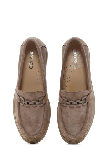 Kadın Vizon Süet Deri Tokalı Comfort Casual Loafer_5