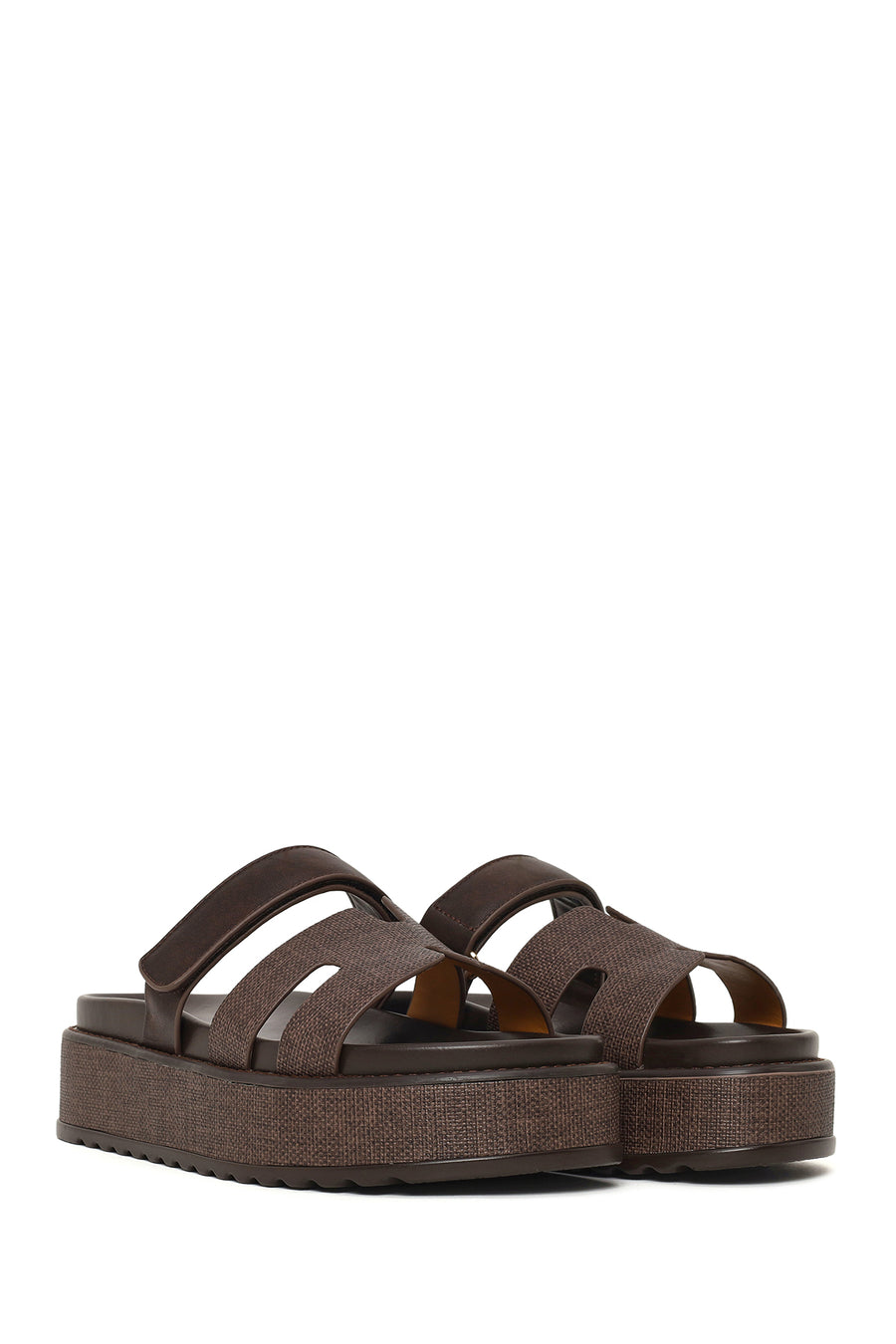 Woman Brown Strappy Thick-Soled Slipper