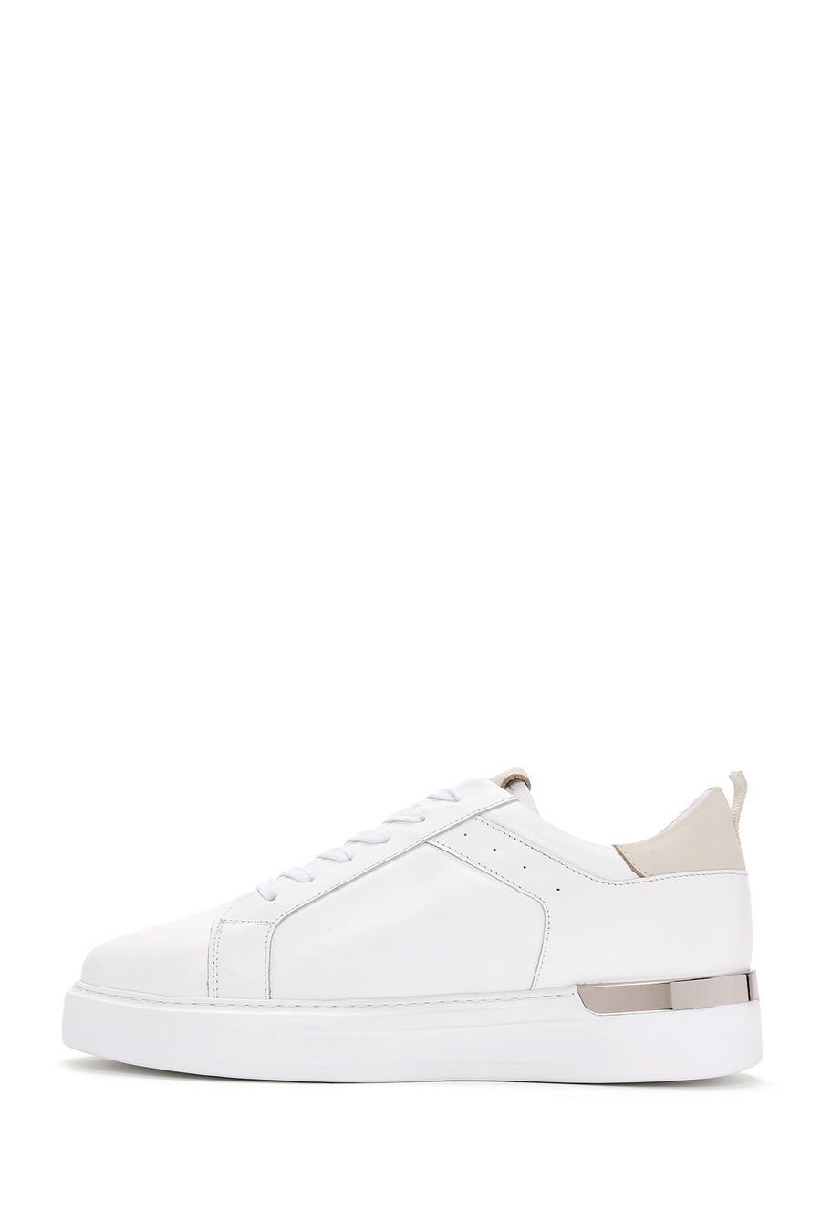 Men's White Lace-Up Leather Sneaker