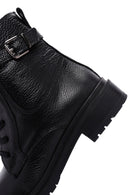 Women's Black Leather Zippered Boots | Derimod