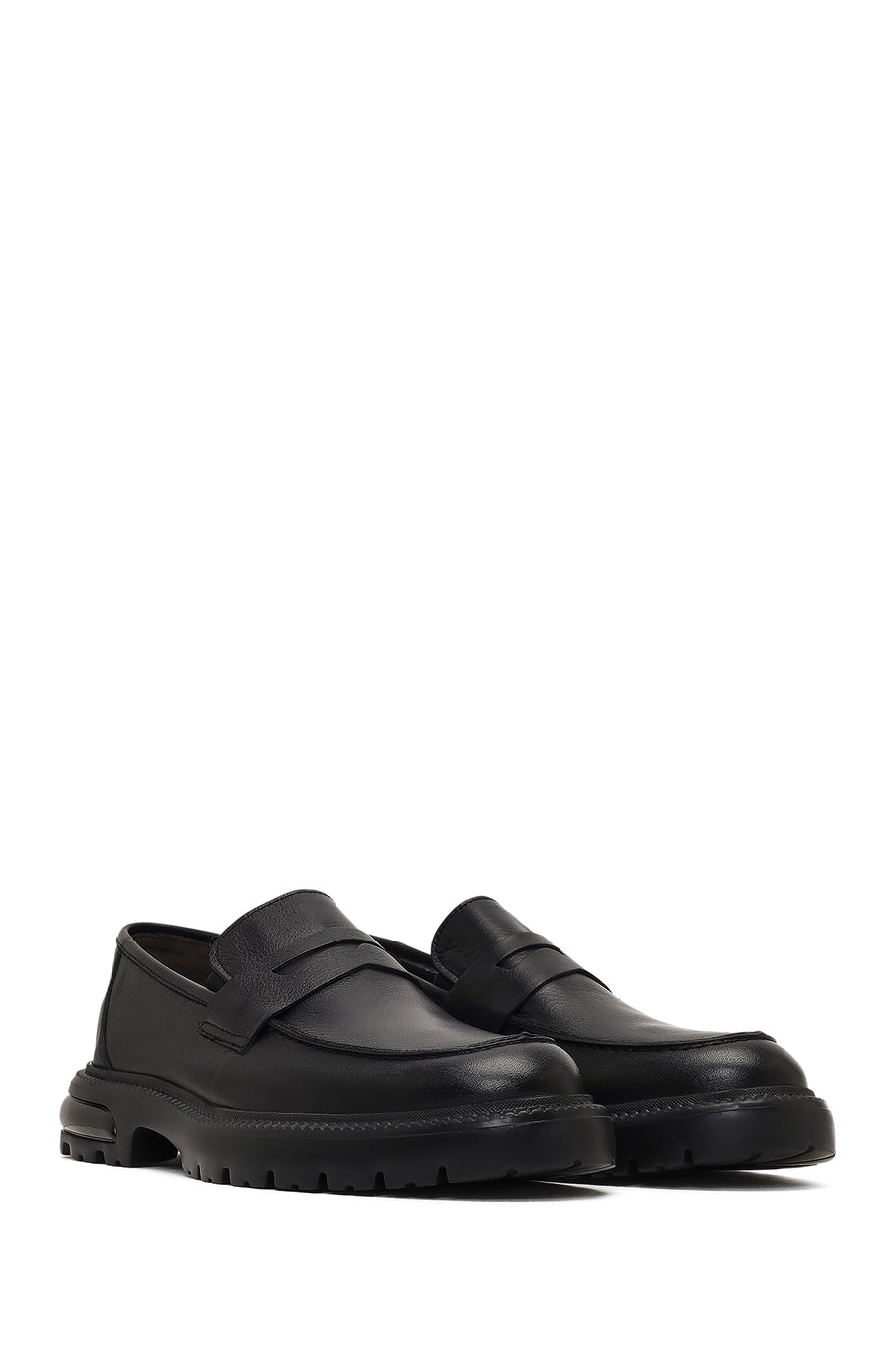 Men's Black Thick-Soled Leather Loafer