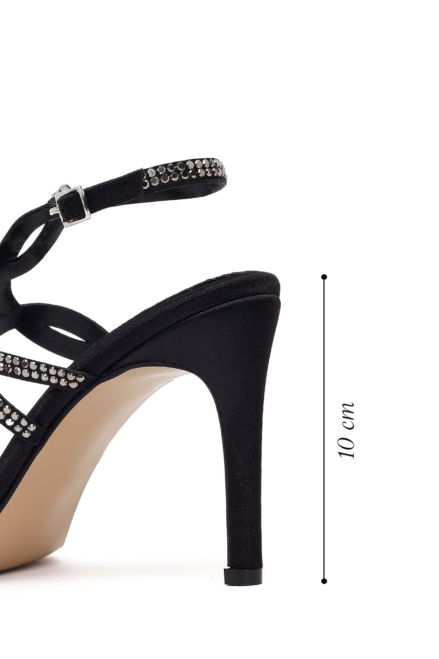 Woman Black Ankle-Buckle Embellished High Stiletto Heel Sandal