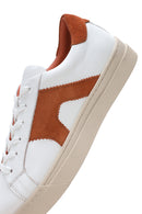 Men's White Orange Suede Detailed Leather Sneaker | Derimod