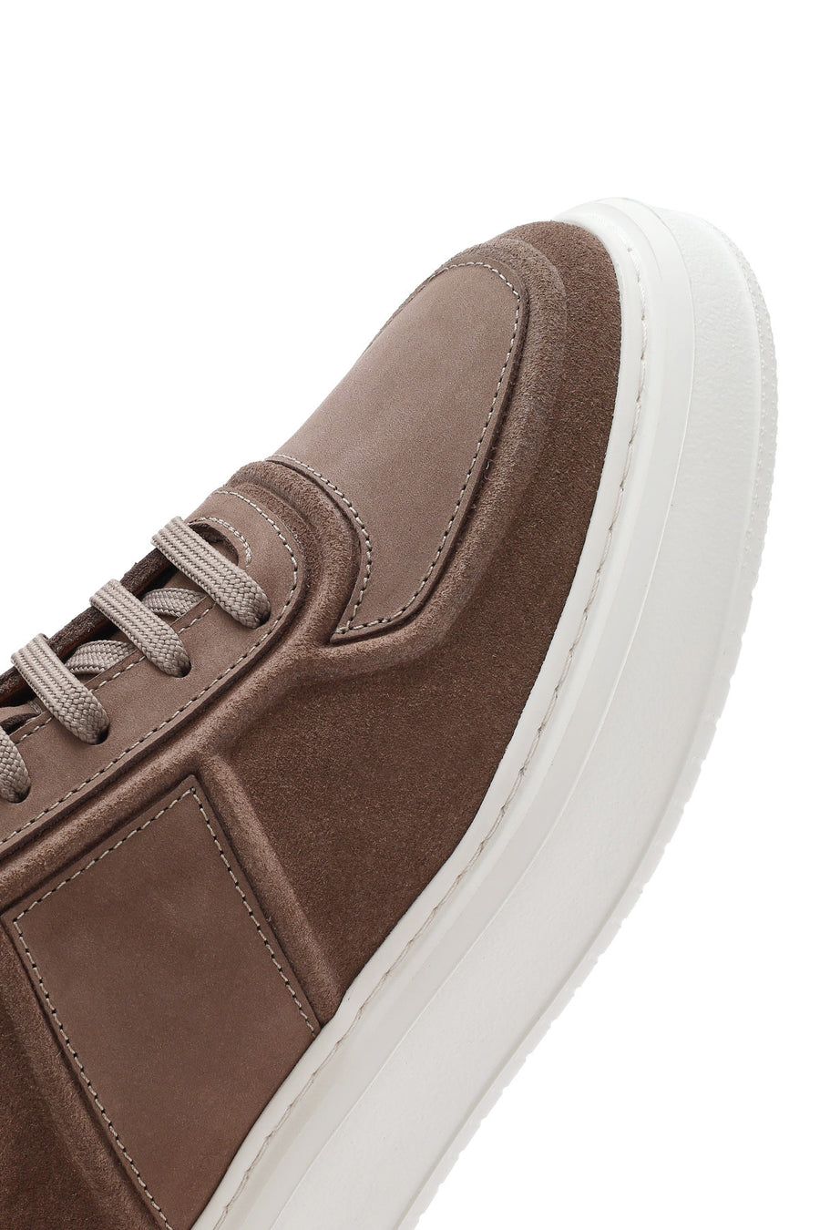 Men's Beige Lace-Up Thick-Sole Suede Leather Sneakers