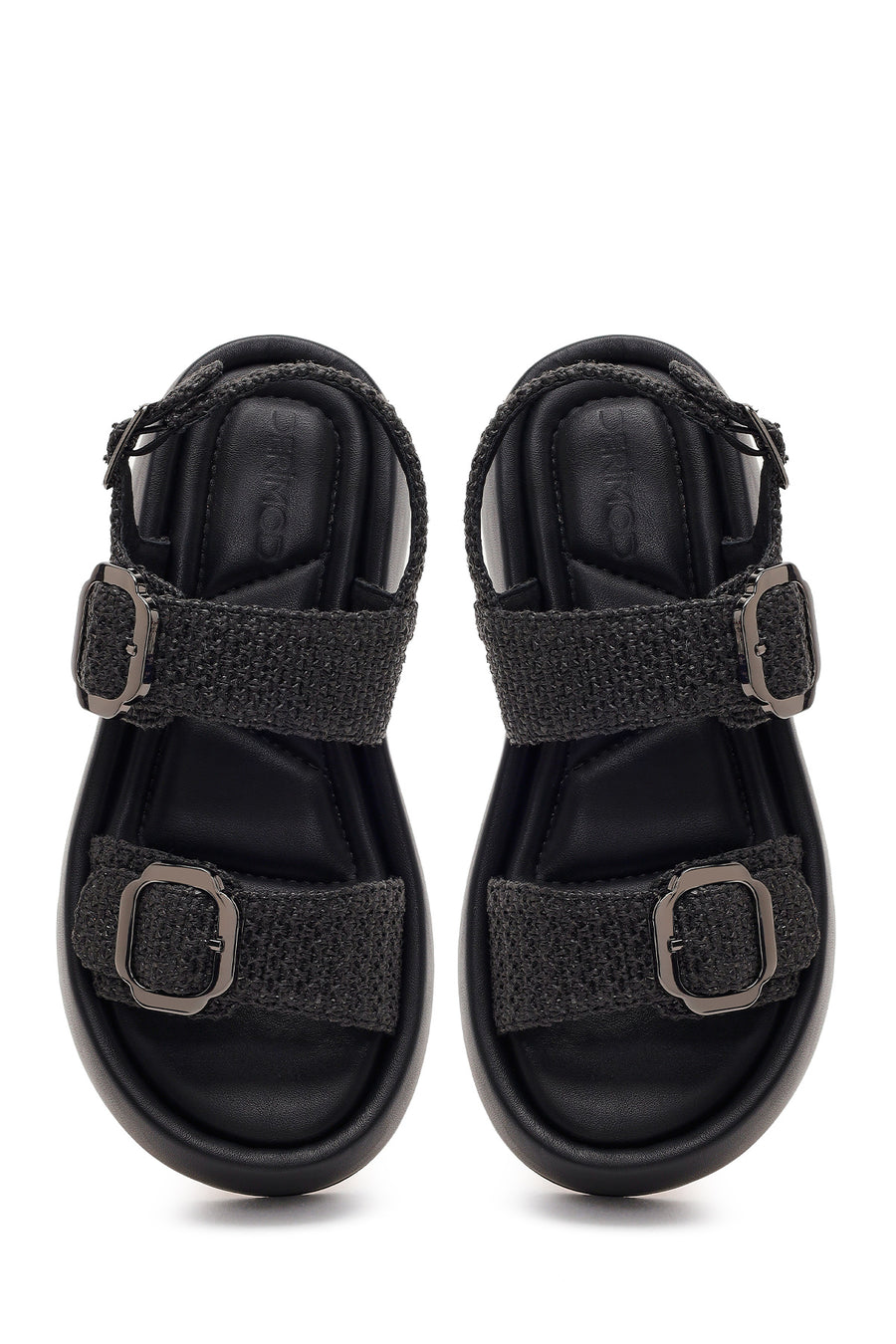 Women's Black Double Buckle Thick-Soled Braided Sandals
