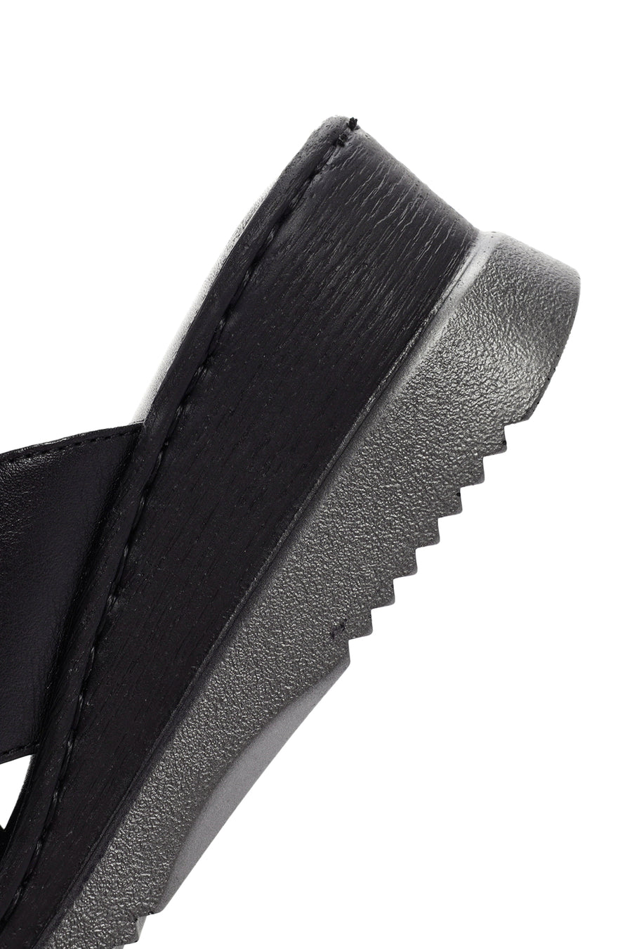 Women's Black Thick Soled Leather Comfort Slippers