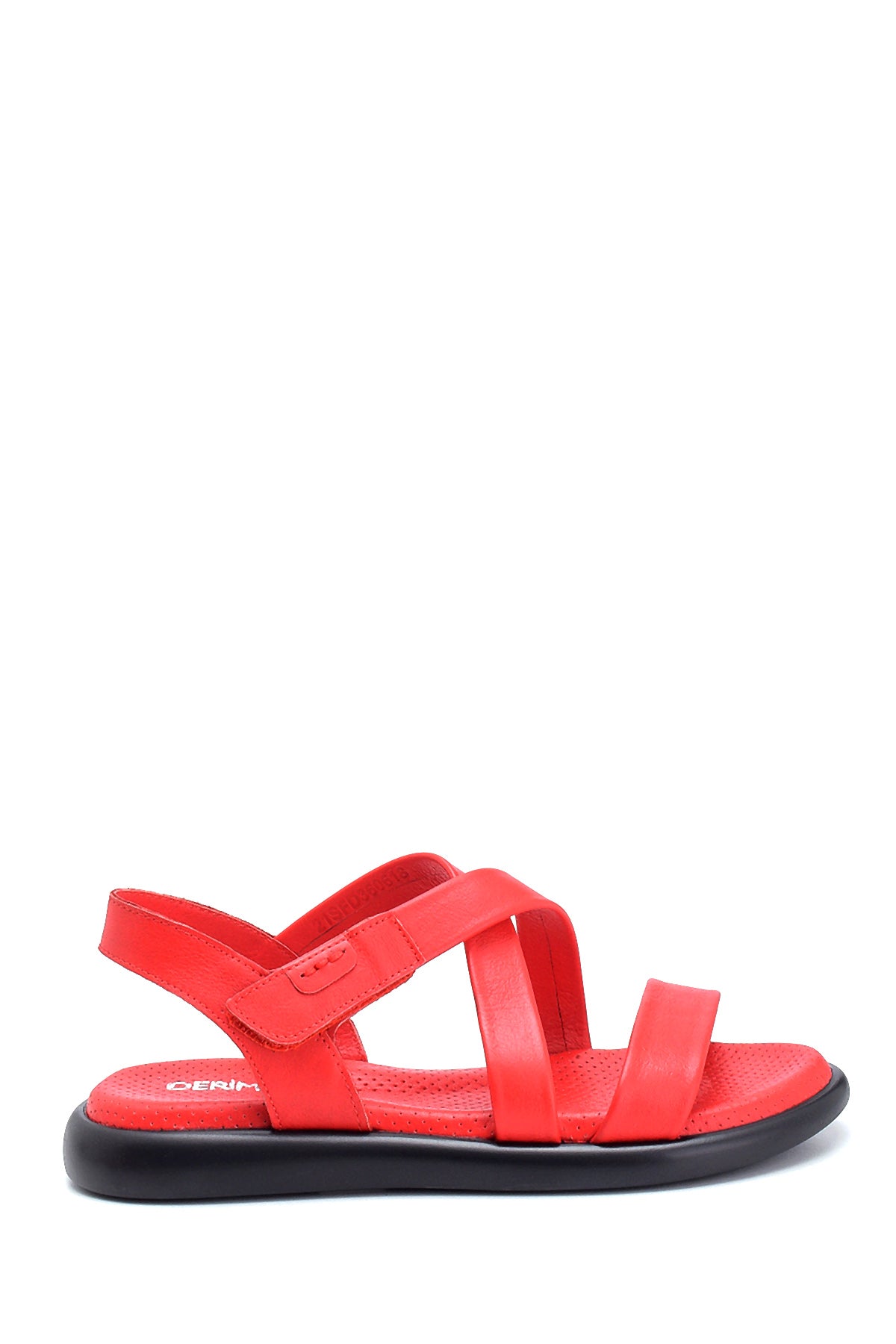 Women's Red Leather Flat Sandals 21SFD360618 | Derimod