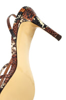 Women's Brown High Thin Heel Patterned Leather Sandals | Derimod