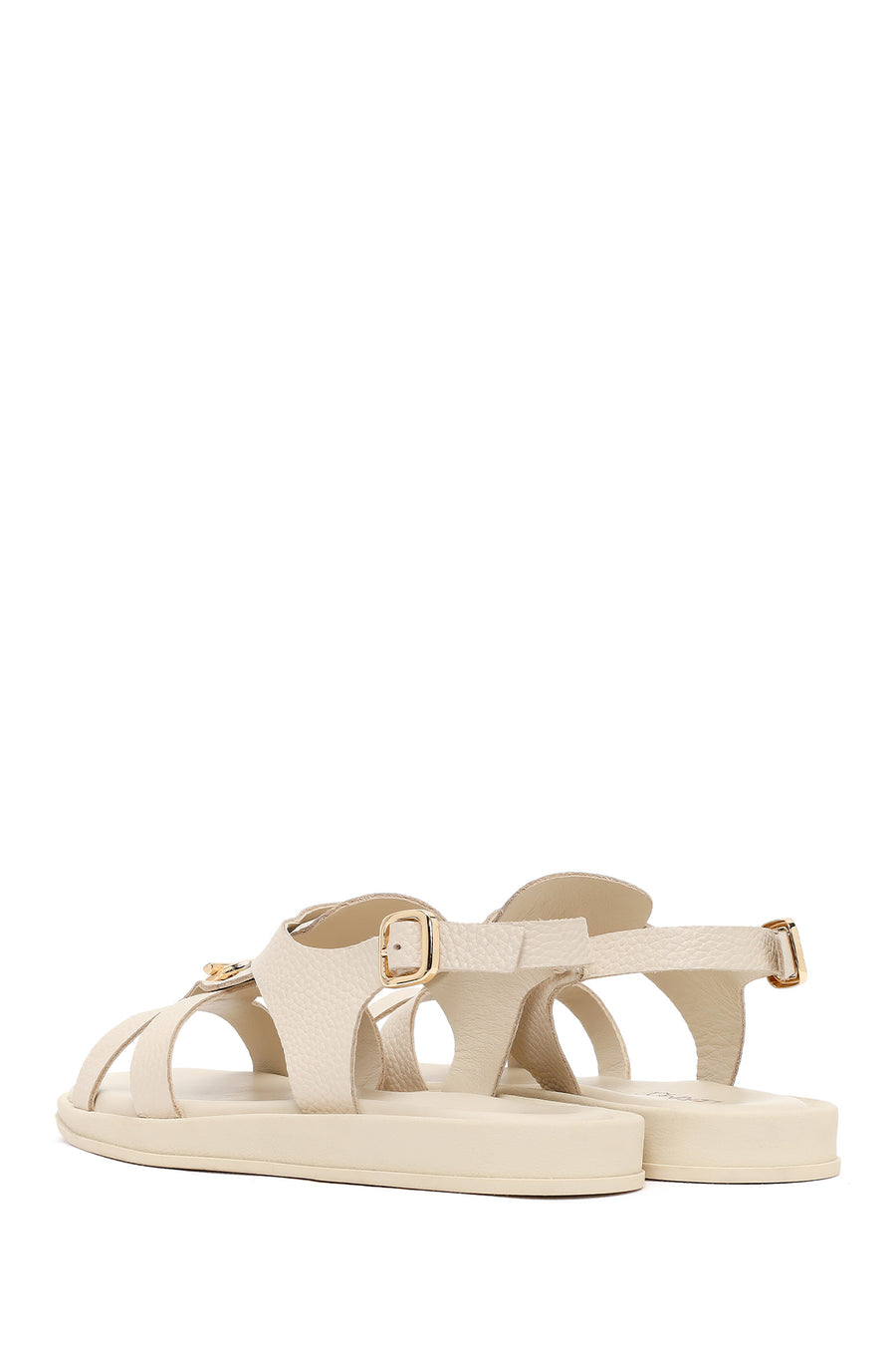 Women's Beige Leather Sandals with Buckle Back