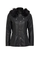 Rebecca Women's Black Fur Collar Leather Coat | Derimod