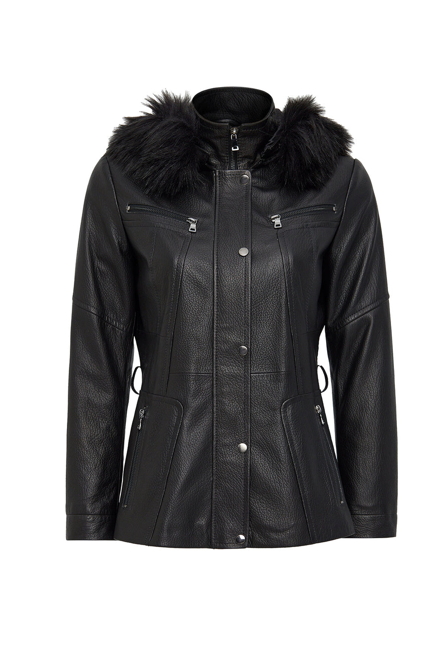 Rebecca Women's Black Fur Collar Leather Coat