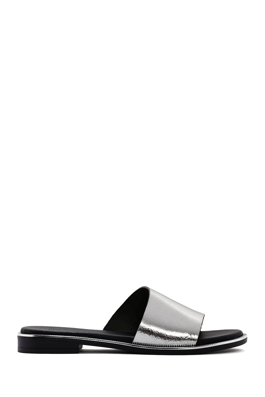 Women's Silver Metallic Leather Slippers 25SFD360032 | Derimod
