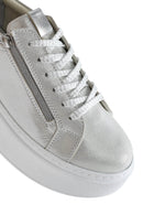 Women's Silver Thick Sole Side Zipper Leather Sneaker | Derimod