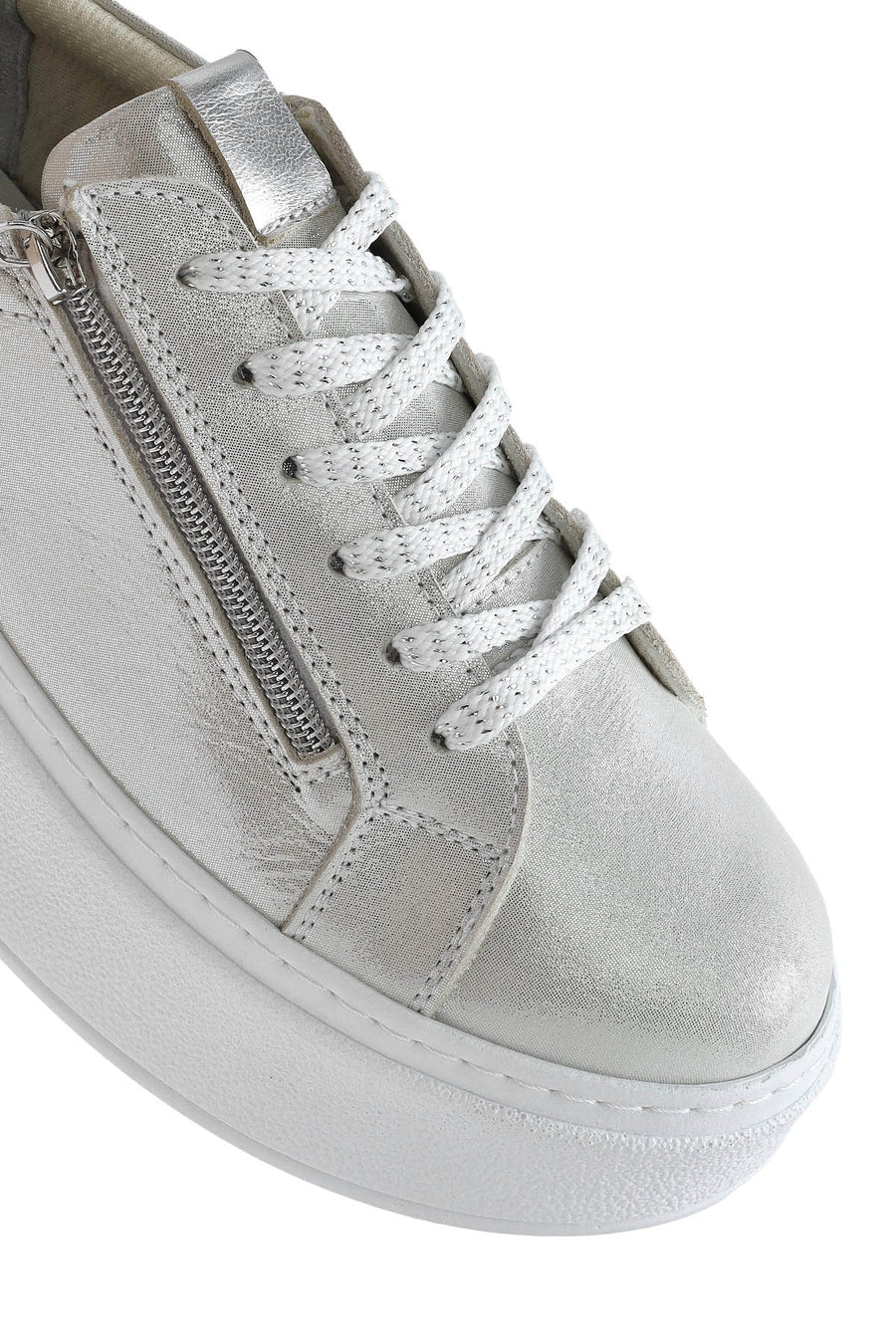 Women's Silver Thick Sole Side Zipper Leather Sneaker