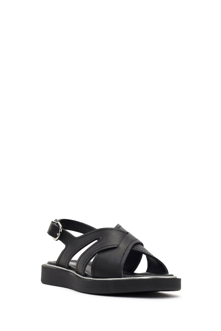 Women's Black Buckled Leather Sandals
