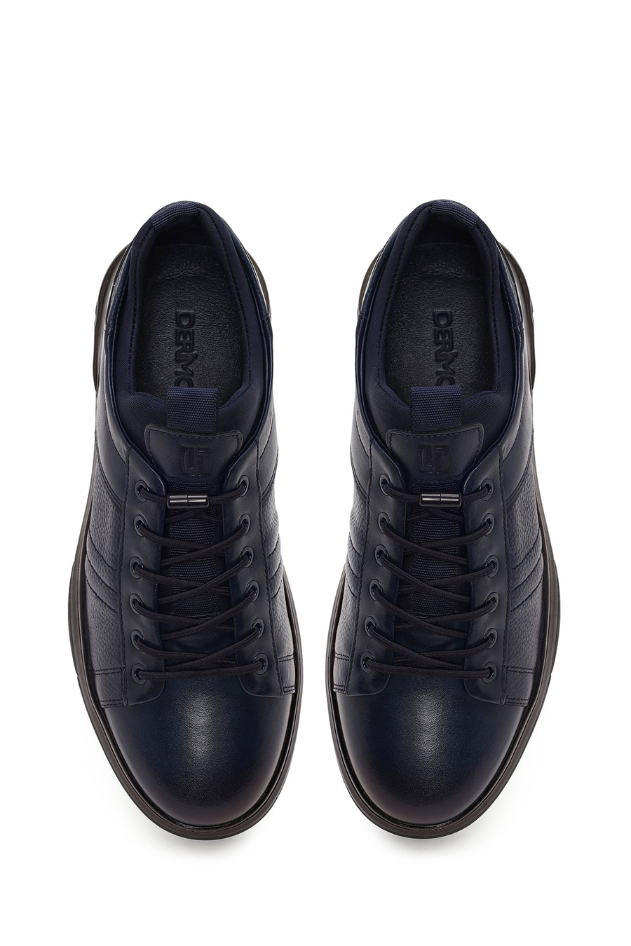 Erkek Lacivert Bağcıklı Deri Sneaker
