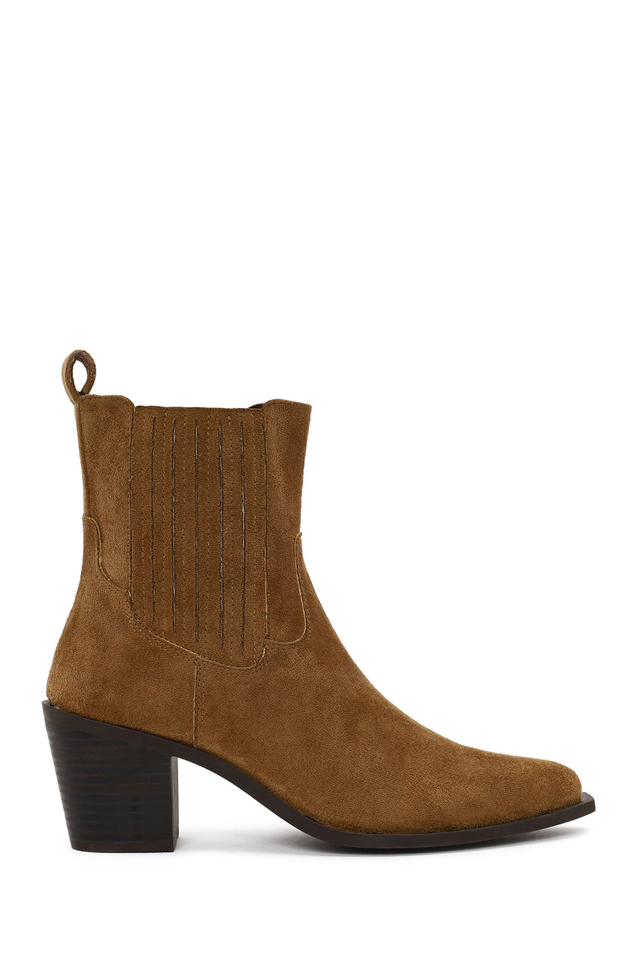 Woman Tan Zip Closure Chunky Heeled Suede Boots WF250014SS | Derimod