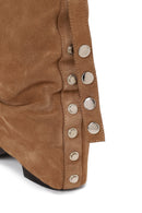 Woman Beige Chunky-Heel Suede Boots | Derimod