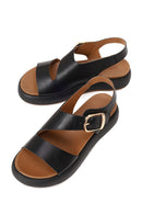 Woman Black Buckled Thick-Soled Leather Sandal | Derimod