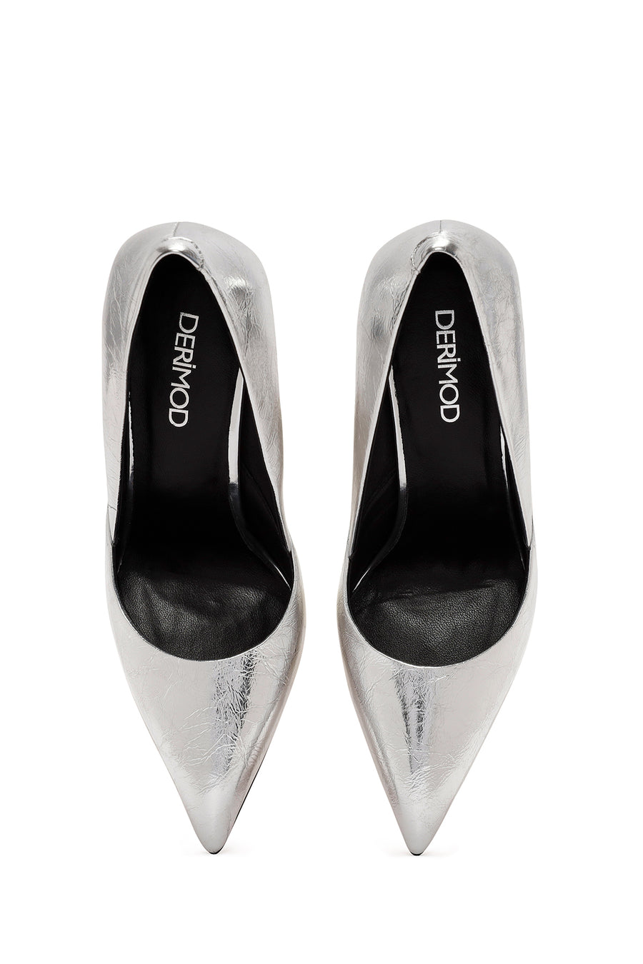 Kadın Gri İnce Topuklu Metalik Deri Stiletto
