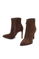 Woman Brown Zip Closure High Thin Heeled Suede Boots | Derimod