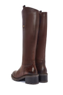 Woman Brown Zippered Low Heels Leather Boot | Derimod