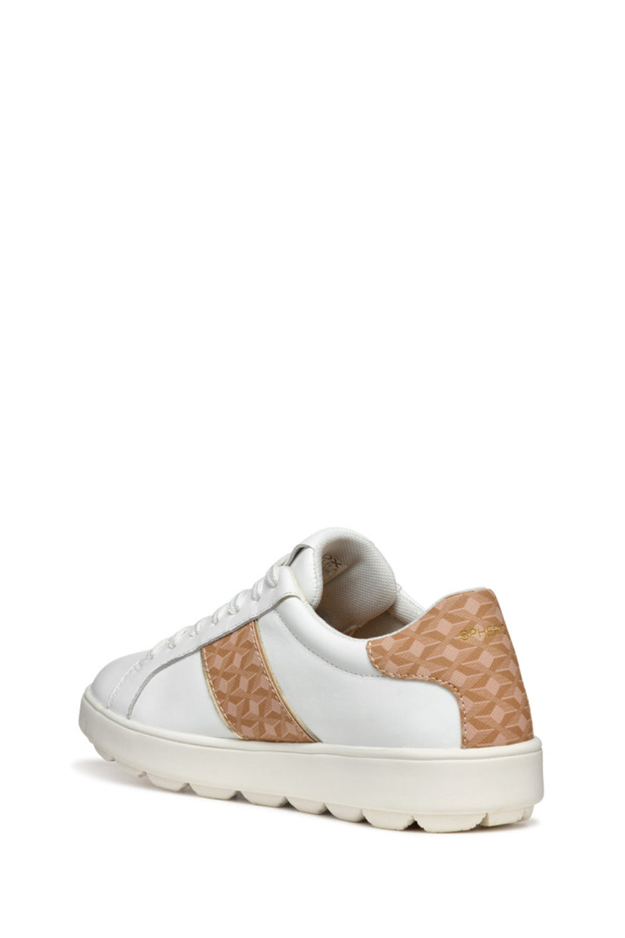 Geox Women White D Spherica Ecub - 1 A - Na + Pr.Sy Laced Leather Sneaker