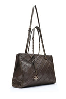 Women's Brown Long Strap Printed Shoulder Bag | Derimod