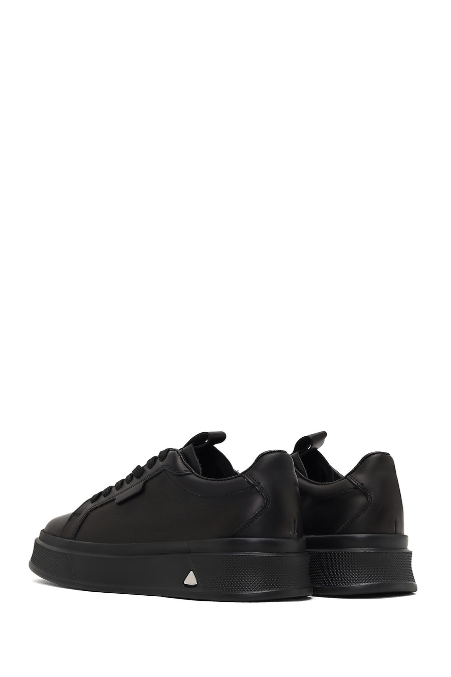 Erkek Siyah Bağcıklı Kalın Tabanlı Deri Sneaker