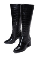 Women's Black Crocodile Patterned Heeled Boots | Derimod