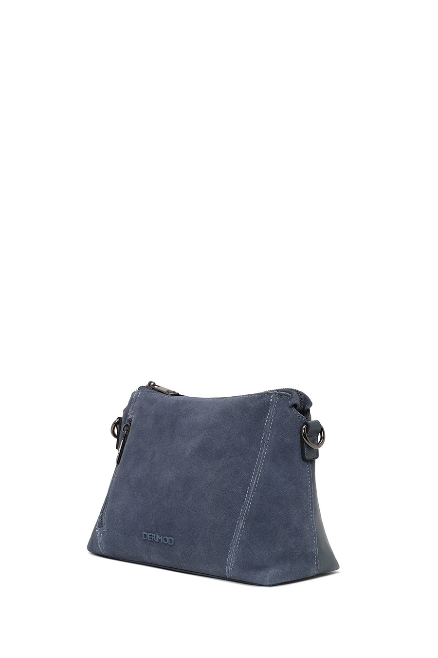 Woman Blue Long-Strap Suede Crossbody Bag