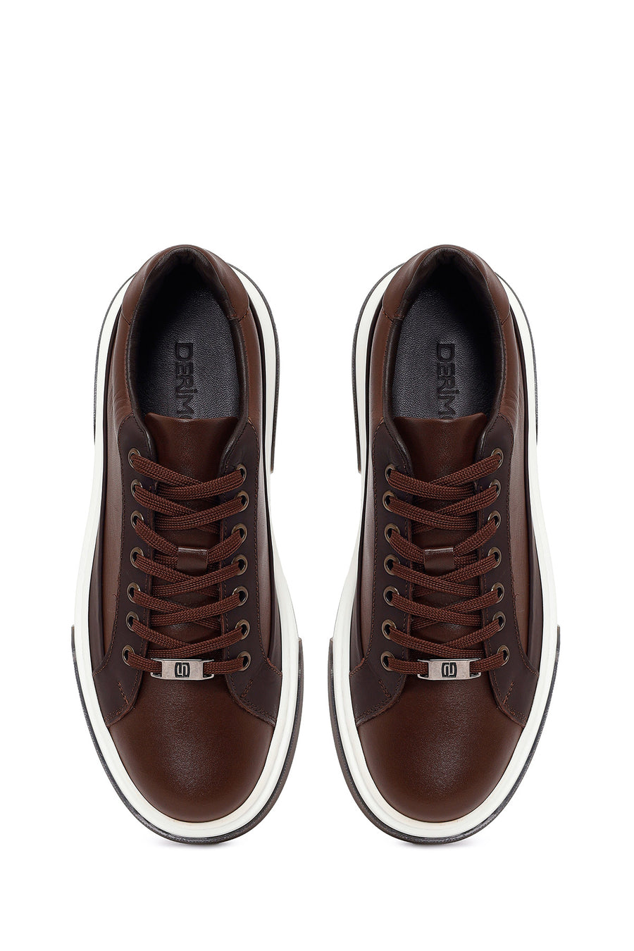 Male Brown Lace-Up Thick-Soled Leather Sneaker