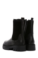 Women's Black Leather Chelsea Boots with Fur Inside | Derimod