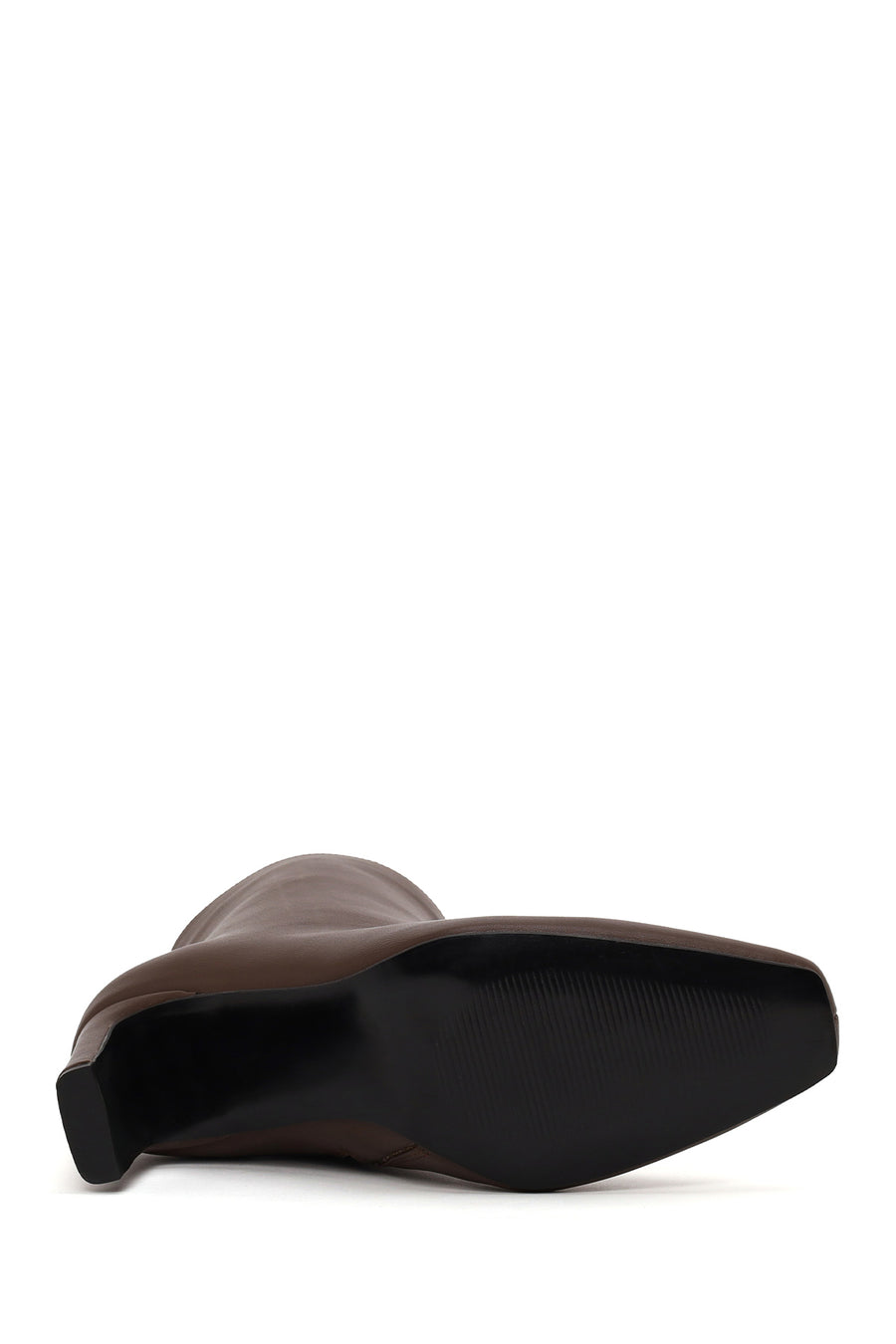 Woman Brown Zip Closure Heeled Boots