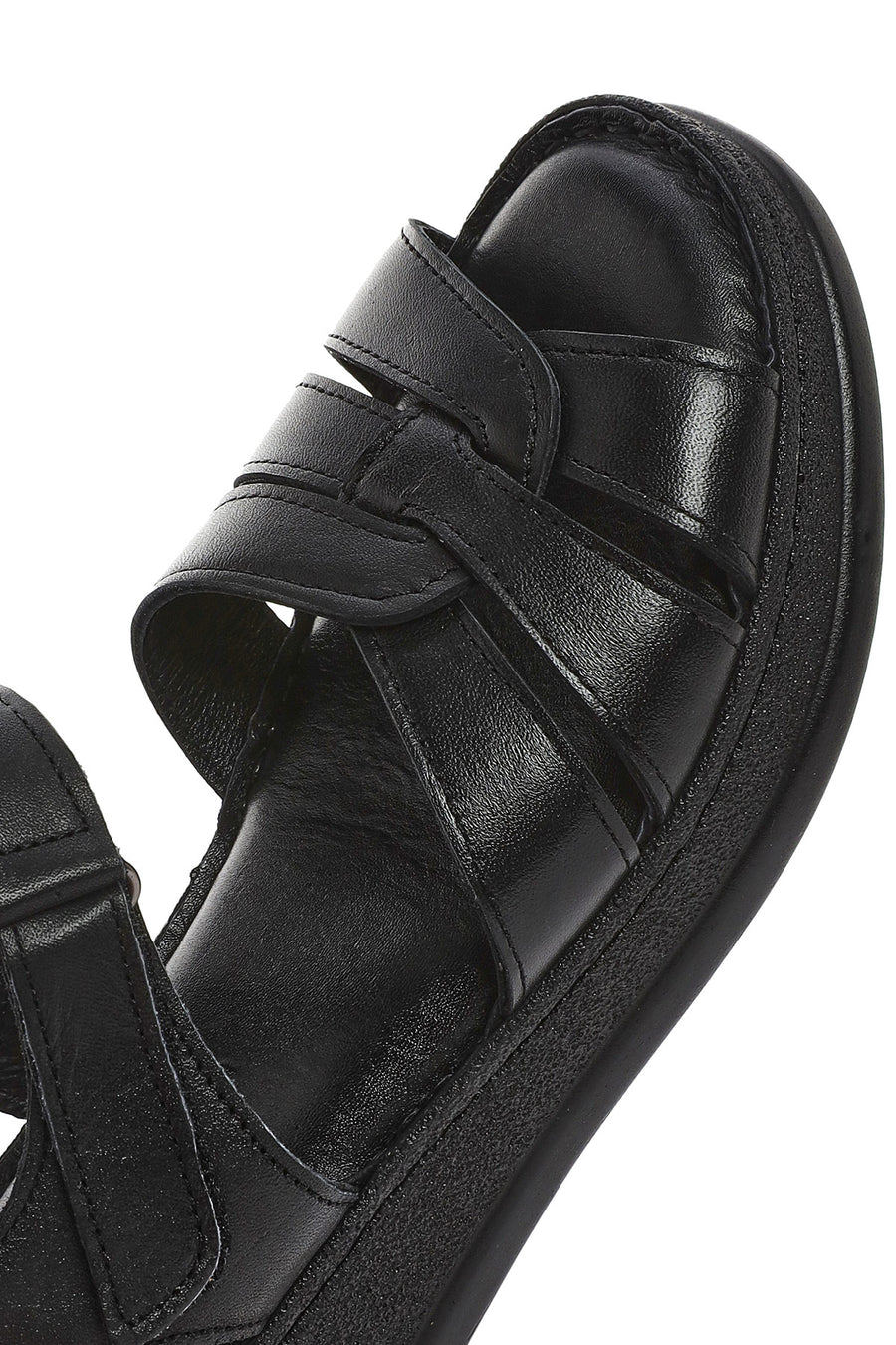 Women's Black Ankle Strap Chunky Sole Leather Comfort Sandals